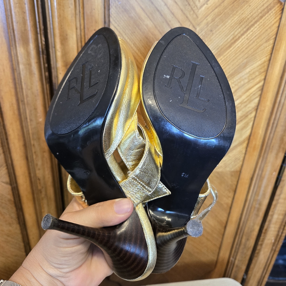 Lauren Ralph Lauren Gold Cutout Heels - Picture 4 of 5